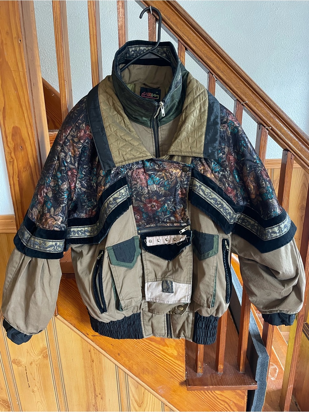 Vintage Mixed-Texture Olive and Black Bomber Jacket Women’s M unique rare
